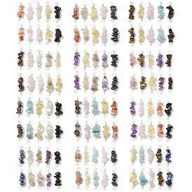 120Pcs 12 Styles 12 Constellation Mixed Gemstone Copper Wire Wrapped Chip Beaded Connector Charms, Platinum & Golden