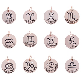 Alloy Pendants, with Crystal Rhinestone, Flat Round with Twelve Constellations