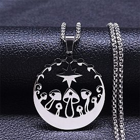 304 Stainless Steel Pendant Necklaces, Moon Phase & Star & Mushroom