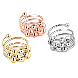 Round Ball Rotatable Wrap Cuff Rings for Women, Brass Fidget Spinner Rings for Calming Worry Meditation