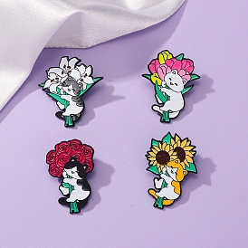 Cat Shape of Flower Enamel Pin, Alloy Brooch for Backpack Clothes