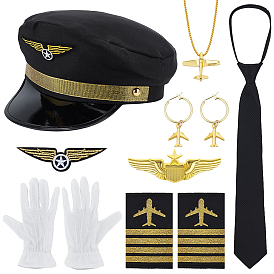 Наборы реквизитов для косплей-вечеринки на Хэллоуин, в том числе брошь и ожерелья из сплава, нашивка на фуражку с вышитой тканью, полиэстеровая шляпа, церемониальные перчатки, пилотские эполеты и галстук