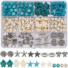 Океанская тема 100 шт. синтетический хаулит и синтетическая бирюза и 30 шт. комплекты фурнитуры из сплава бусин в тибетском стиле
