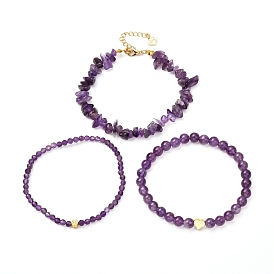 Ensembles de bracelets extensibles en améthyste naturelle pour femmes hommes filles cadeaux