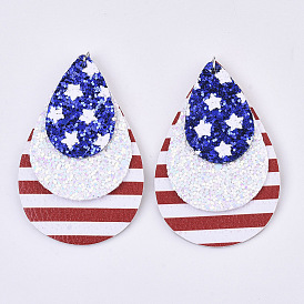 Тема дня независимости, большие кожаные подвески, с блестками / пайеткой и железной петлей платинового тона, слеза