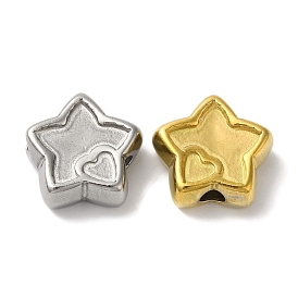 304 Stainless Steel Beads, Star with Heart