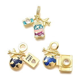 Подвески-подвески в виде самолета из латуни и эмали, подвески с большими отверстиями и прозрачными кубическими цирконами, реальный 18 k позолоченный, без кадмия и без свинца