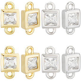 20 шт. 2 цвета латунь паве прозрачный кубический цирконий соединительные подвески, квадратные ссылки, стойки покрытие, долговечный, без свинца и без кадмия