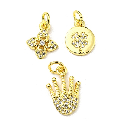 Real 18K Gold Plated Brass Pendants, with Clear Cubic Zirconia and Jump Ring