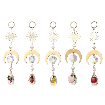 Стеклянные каплевидные и эмалевые подвесные ловцы солнца с фруктами, с 304 результатами из нержавеющей стали и латуни, Вс & луна