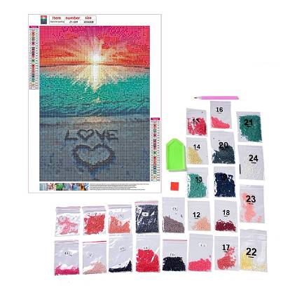 DIY 5D Beach Theme Pattern Canvas Diamond Painting Kits, with Resin Rhinestones, Sticky Pen, Tray Plate, Glue Clay, for Home Wall Decor Full Drill Diamond Art Gift