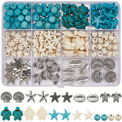 Океанская тема 100 шт. синтетический хаулит и синтетическая бирюза и 30 шт. комплекты фурнитуры из сплава бусин в тибетском стиле