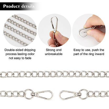 PandaHall Elite 4Pcs Chunky Curb Chains for Pants, Wallet Keychain for Men Women, Iron & Brass Chain Belts with Alloy Clasps