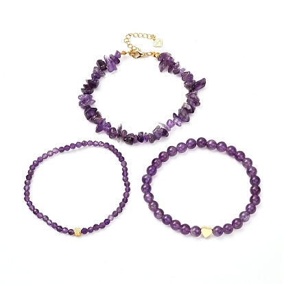 Ensembles de bracelets extensibles en améthyste naturelle pour femmes hommes filles cadeaux