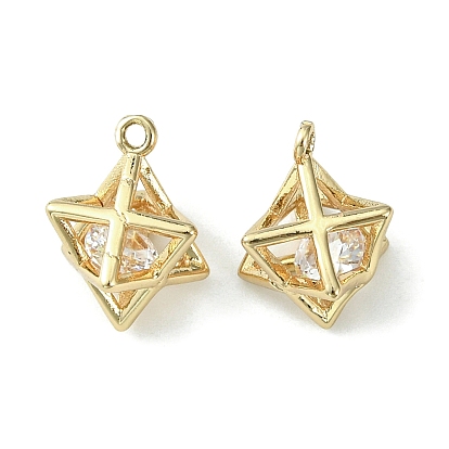 Brass Cubic Zirconia Charms, 3D Star of David Charm, Merkaba Star Charm