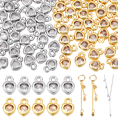 60 шт. 2 цвета латунные подвески из фианита с микропаве, долговечный, без свинца и без кадмия, сердце