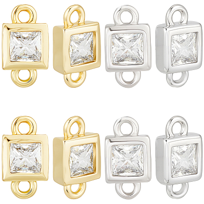 20 шт. 2 цвета латунь паве прозрачный кубический цирконий соединительные подвески, квадратные ссылки, стойки покрытие, долговечный, без свинца и без кадмия