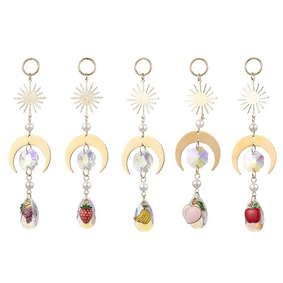 Стеклянные каплевидные и эмалевые подвесные ловцы солнца с фруктами, с 304 результатами из нержавеющей стали и латуни, Вс & луна