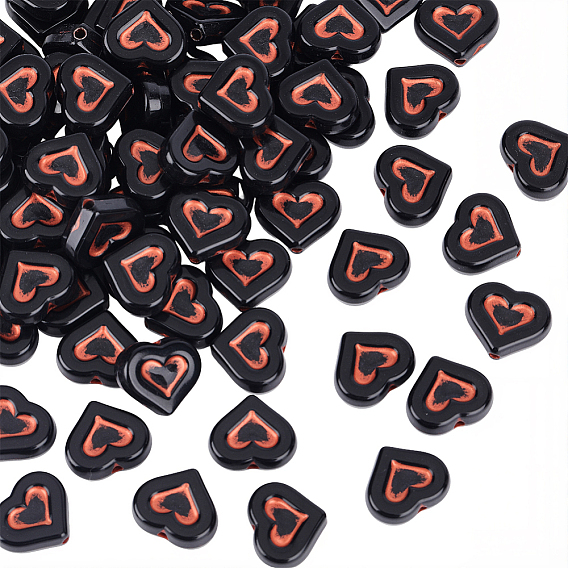 100 непрозрачные акриловые бусины, сердце, красный цвет заплетен