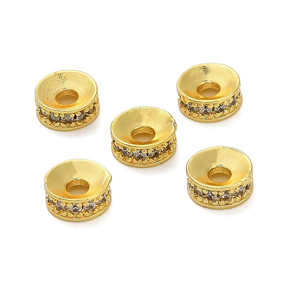 Плоские круглые латунные микропаве прозрачные кубические циркониевые бусины, долговечный, стойки покрытие, без свинца и без кадмия