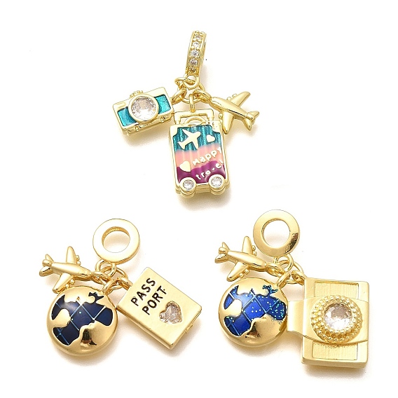 Подвески-подвески в виде самолета из латуни и эмали, подвески с большими отверстиями и прозрачными кубическими цирконами, реальный 18 k позолоченный, без кадмия и без свинца