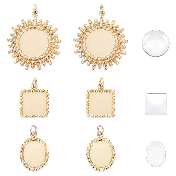 Овальный квадратный плоский круглый 304 подвеска из нержавеющей стали кабошон оправы, с прыжковых колец, Прозрачные стеклянные кабошоны