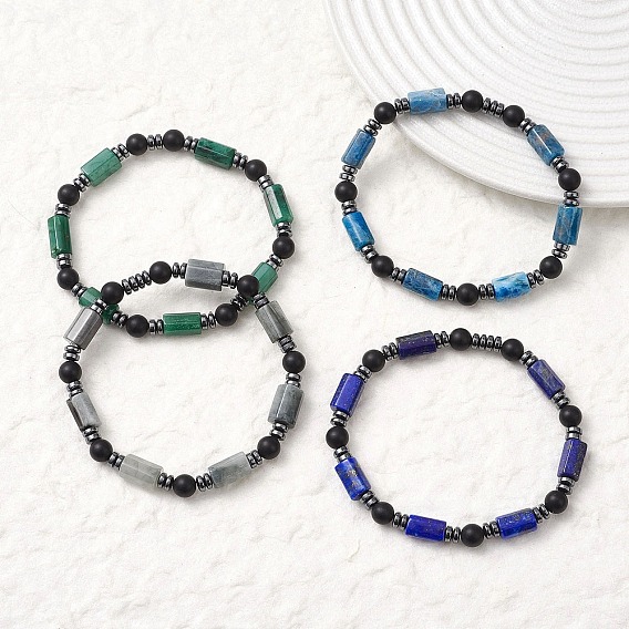 Браслеты из натуральных и синтетических смешанных драгоценных камней, эластичные, для унисекс, колонка
