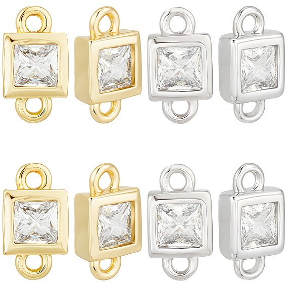 20 шт. 2 цвета латунь паве прозрачный кубический цирконий соединительные подвески, квадратные ссылки, стойки покрытие, долговечный, без свинца и без кадмия