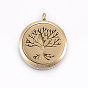 304 Stainless Steel Magnetic Diffuser Locket Pendants, Flat Round with Tree of Life