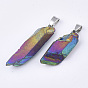 Electroplate Natural Quartz Crystal Pendants, with Iron Findings, Nuggets, Platinum