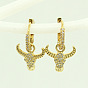 Chic Vintage Animal Earrings with Sparkling Diamonds - Versatile and Minimalist Bull Head Ear Studs