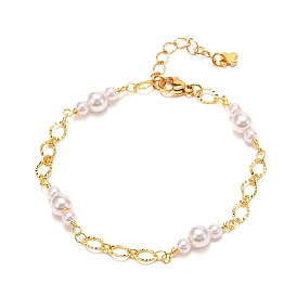 Handmade CCB Plastic Imitation Pearl Beaded Bracelet for Girl Women, with Brass Chain