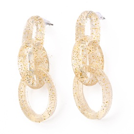 Transparent Acrylic Dangle Stud Earrings, with Glitter Powder, Steel Pin and Ear Nuts, Oval Ring