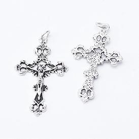 Tibetan Style Alloy Pendants with Jump Rings, Cross, Cadmium Free & Nickel Free & Lead Free
