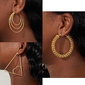 Stainless Steel Hoop Earring for Women, Real 18K Gold Plated