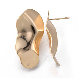 Brass Stud Earrings Findings, Nickel Free, Twist Oval
