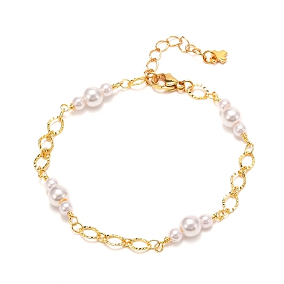 Handmade CCB Plastic Imitation Pearl Beaded Bracelet for Girl Women, with Brass Chain