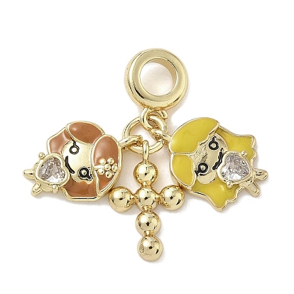 Европейские подвески из латуни с прозрачным кубическим цирконием, девочки и крест эмалевые подвески с большим отверстием, долговечный, стойки покрытие, без кадмия и без свинца