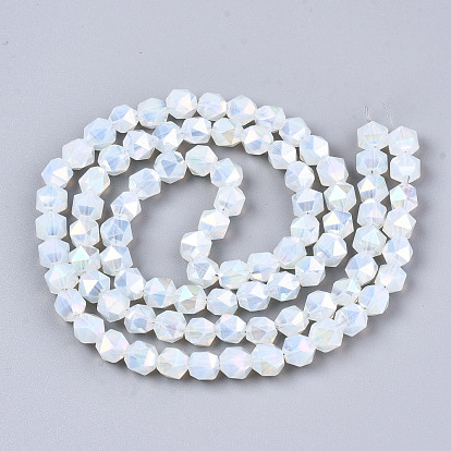 Electroplate Glass Beads Strands, Imitation Jade, AB Color Plated, Faceted, Round