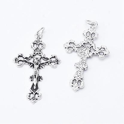 Tibetan Style Alloy Pendants with Jump Rings, Cross, Cadmium Free & Nickel Free & Lead Free