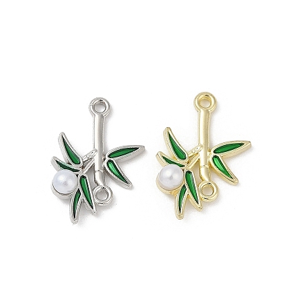 Сплав зеленая эмаль бамбук в форме соединителя подвески, с ABS имитации жемчуга, без кадмия, без никеля и без свинца, стойки покрытие