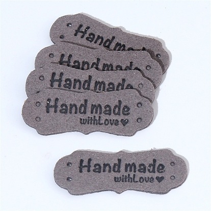 Imitation Leather Label Tags, with Holes & Word Hand Made with Love, for DIY Jeans, Bags, Shoes, Hat Accessories, Polygon