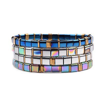 Colorful Square Tila Bead Bracelet Handmade with Miyuki Seed Beads for Women