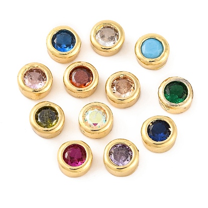 Покрытие стойки плоские круглые латунные микропаве кабошоны из кубического циркония, без кадмия и без свинца, долговечный, реальный 18 k позолоченный