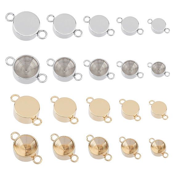 Unicraftale 304 Stainless Steel Connector Rhinestone Settings, Flat Round