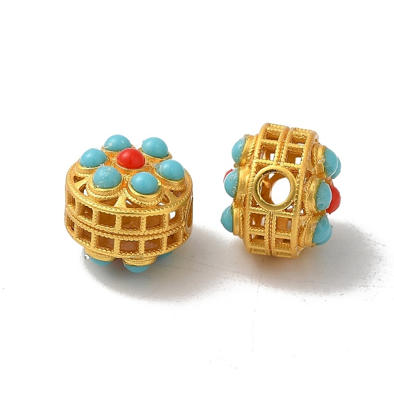 Обшивка стойки плоские круглые латунные бусины, с синтетической бирюзовой бусиной, долговечный, без свинца и без кадмия