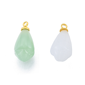 Glass Charms, with Golden Tone Alloy Findings, Teardrop