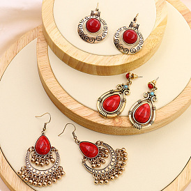 Red Ethnic Style Beaded Round Earrings - Winter Accessories, High-end Fashion.