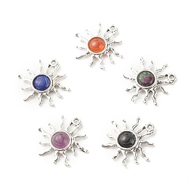 Natural Gemstone Pendants, with Antique Silver Plated Alloy Findings, Sun