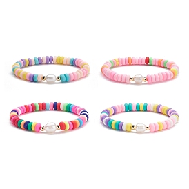 Bracelet extensible fait main en perles heishi en argile polymère, bracelet de perles de perles naturelles